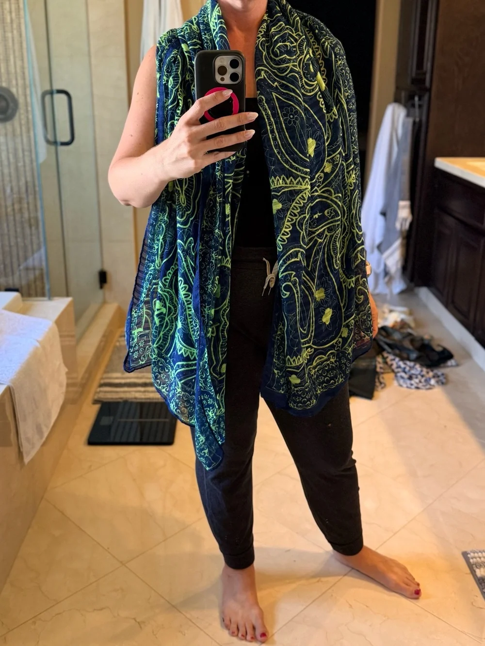 Flowy Navy and Green Paisley Women's Oversize Scarf Wrap - Beautiful Soft Fabric